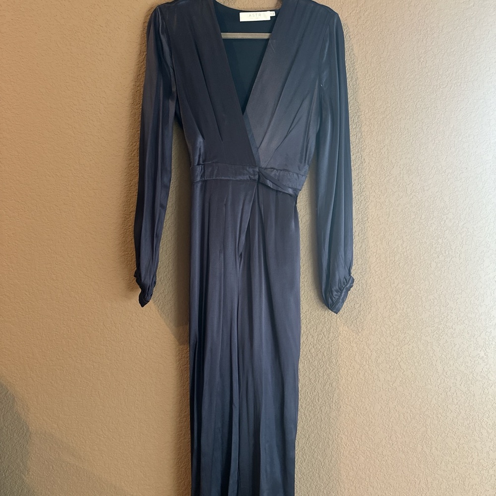 Navy blue satin jumpsuit